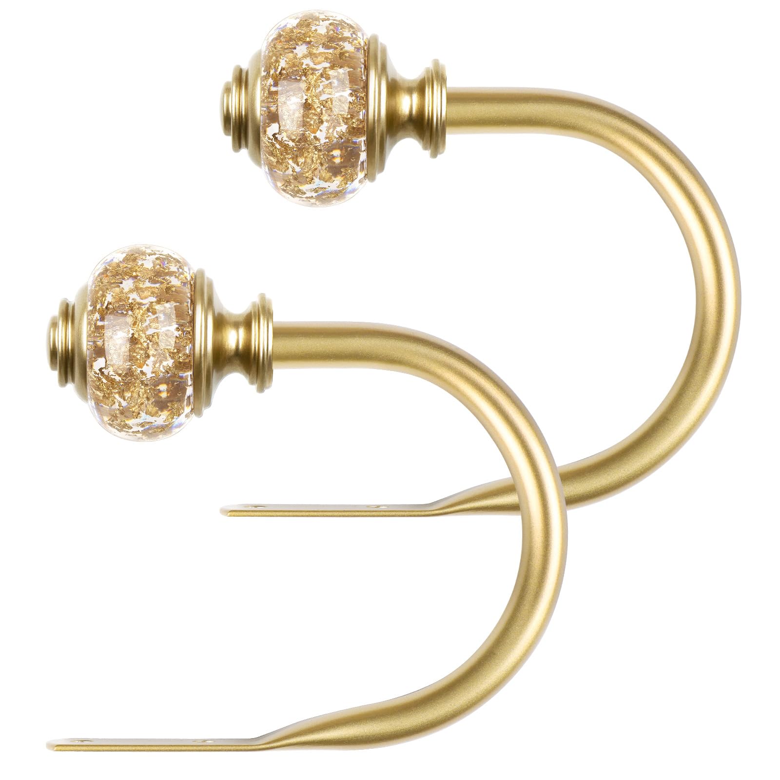 Photo 1 of 2 Pack Curtain Holdbacks, USFOOK Decorative Window Drapery Tiebacks (2 Pack/1 Pair), Curtain Tie Back Hooks for Wall with Gold Translucent Finials (3.95" L x 3.4" W)