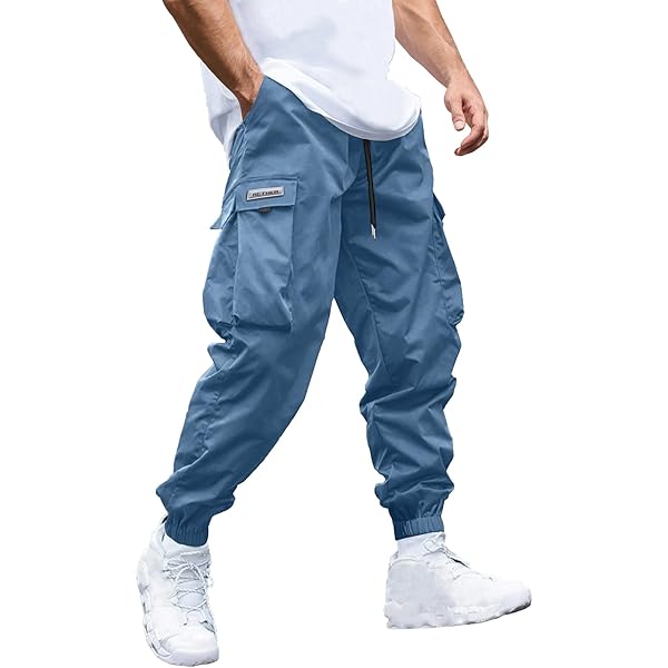 OYOANGLE Men's Casual Drawstring Elastic Waist Flap Pocket