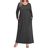 BISHUIGE 2026 Women's Plus Size Maxi Dresses Long Sleeve Casual Long Dress for Curvy Women Fall with Pockets XL-6XL