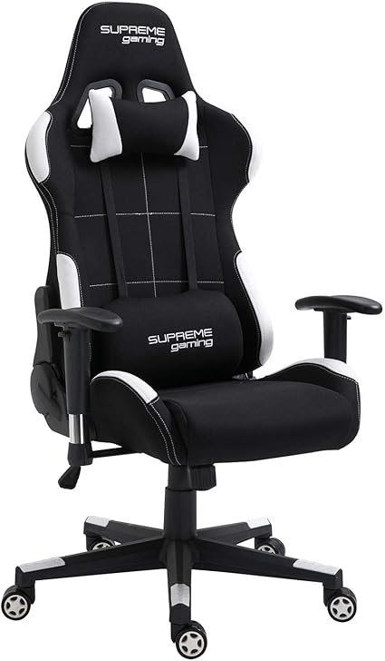 Idimex Chaise De Bureau Gaming Swift Racer Chair Style Racing Gamer Fauteuil Ergonomique Pivotant Siege A Roulettes Avec Dossier Inclinable Et Coussins Revetement En Tissu Noir Et Blanc Amazon Fr Cuisine Maison