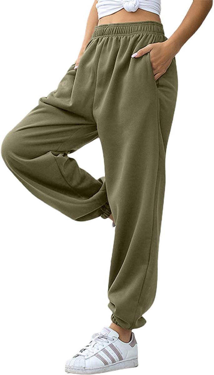 YEAQING Women's Sweatpants Pockets High Waist Gym Athletic Cinch Bottom