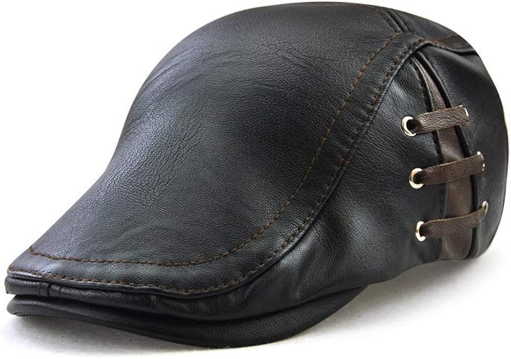 LOPEZ KENT Autumn Winter PU Leather Beret Hats for Men Faux Leather