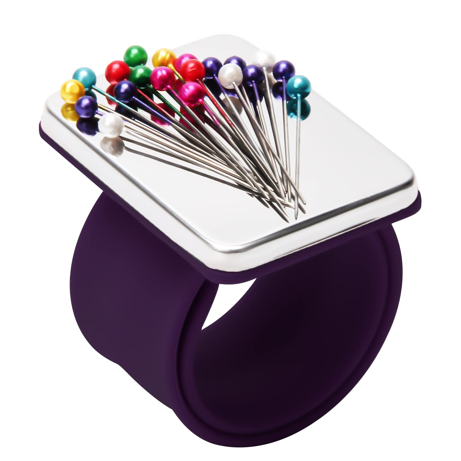 Magnetic Wrist Sewing, Portable Arm Pin Cushion Magnetic Pincushion with Wristband for Sewing Collection, Hair Stylists, and Quilting (Dark Purple)