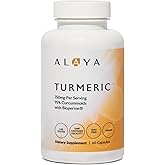 Alaya Naturals Turmeric Curcumin Supplement with BioPerine – 750mg Per Serving, 95% Curcumin Extract Turmeric Capsules for Joint Comfort, Mobility & Absorption – Non-GMO, Vegan, Lab Tested