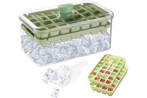FOPUDY Ice Cube Trays with Lid and Bin,56 Pcs for Freezer,Ice Cube Mold, Ice Molds Ice Scoop,with 2 Pack Mini Trays, Ice Cube Tray Mold for Whiskey Cocktail,Juice,Coffee(Green)