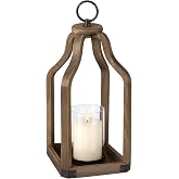Rustic Wood Lantern Candle Holder for Farmhouse Decor | Indoor and Outdoor Table Centerpiece with Glass Hurricane, 15.7" High