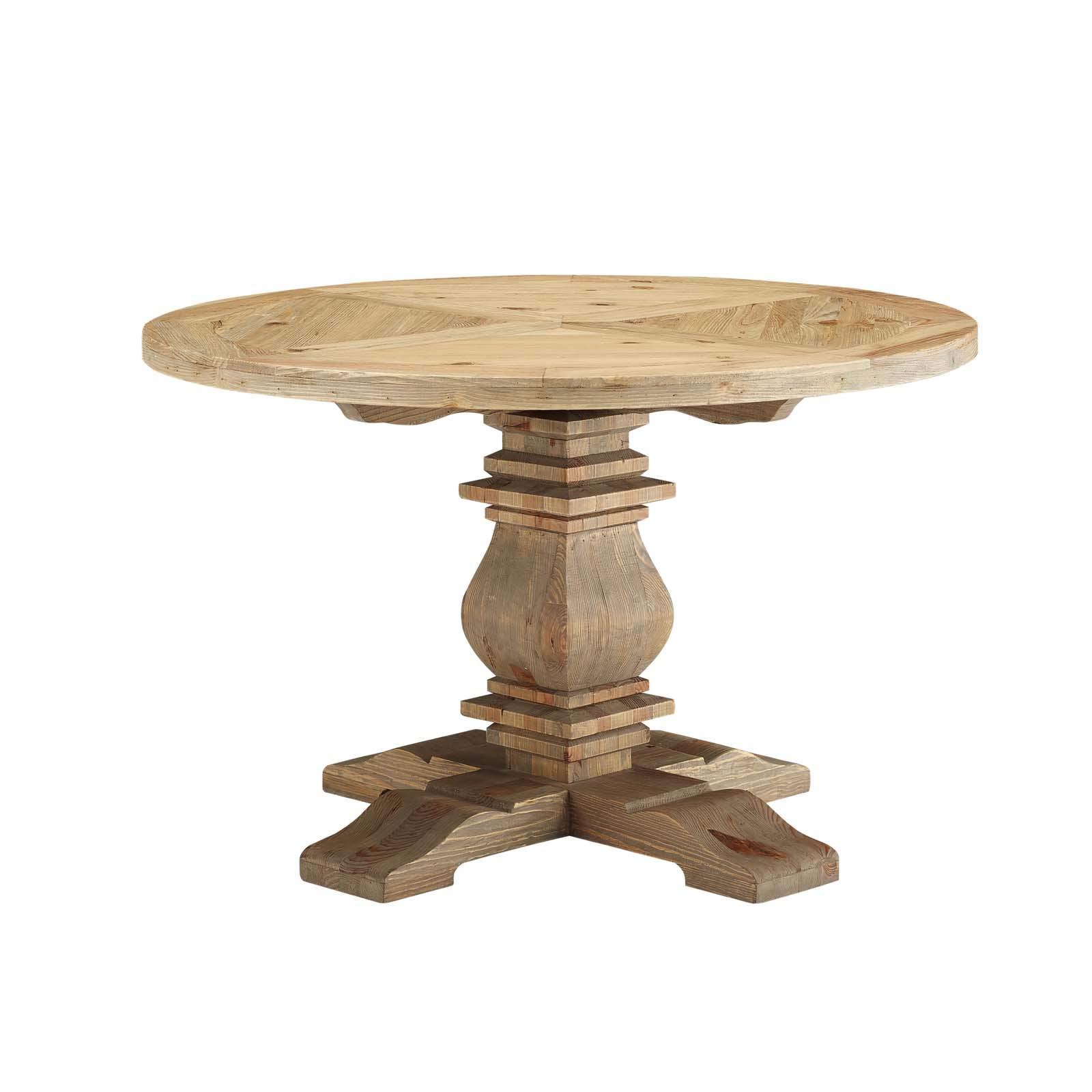 Photo 1 of *only the base * Modway Column 47" Rustic Farmhouse Pine Wood Round Kitchen and Dining Room Table, Brown