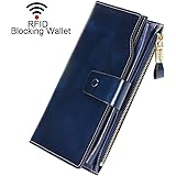 Portefeuille Femme En Cuir RFID Blocage Avec Zippé Pochette Violet