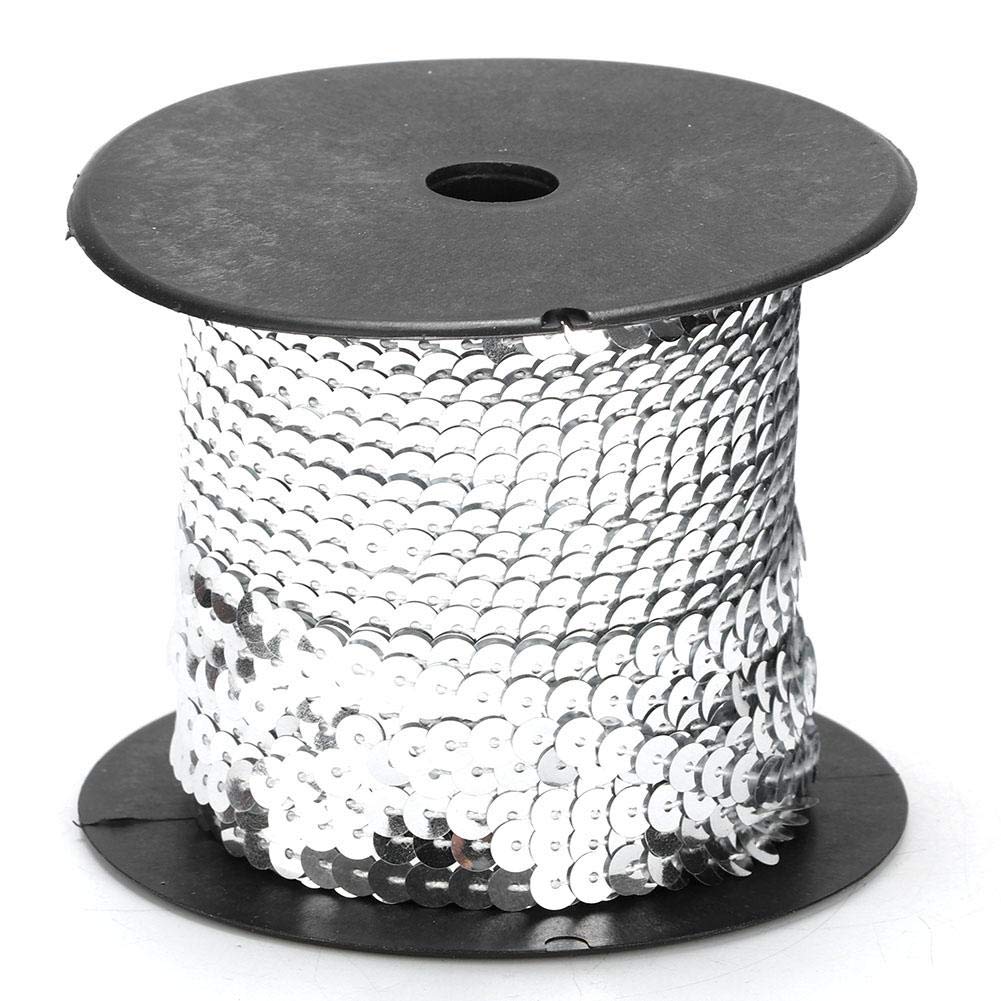 1 Roll Sequin String, 100 Yard Sequin String 6mm Decorative Accessory for Cloth Shoe Plastic Resin Sequin Line (Silver)