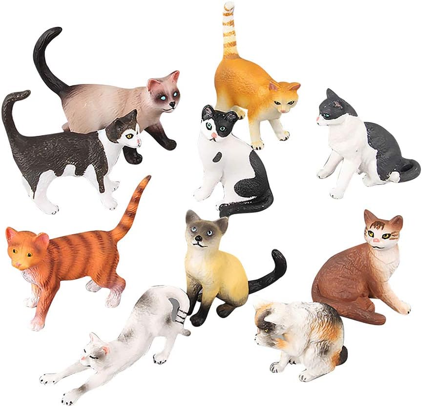 NiceButy 10Pcs Cat Toy Figures Cat Girl Toy Figures Animal Toys Set Educational Resource High Simulation Cat Figures Assorted Cat Toys for Kids