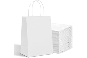 Bolthy White Kraft Paper Bags 50Pcs 8.26 x 4.33 x 10.62 inches with Handles Gift Bags Shopping Bags for Wedding, Retail, Birt