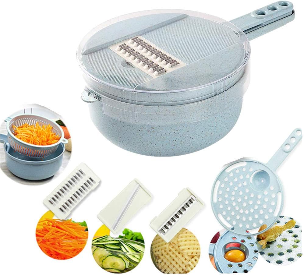 Mioloe Vegetable Slicer, kitchen Mandoline Slicer veggie Cutter Grater Chopper Julienne Slicer with Hand Protector,Food Storage Container Tool for Potato, Tomato, Onion, Cheese, Cucumber