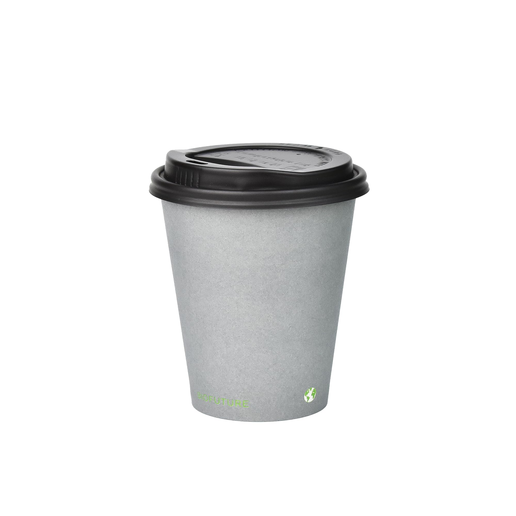 BIOFUTURE Biodegradable Coffee Cups – Grey, 50 Count Disposable, 6 Ounce Paper Cups with Lids – Eco-Friendly and 100% Compostable – Ideal for Tea, Coffee, and Hot Drinks (50 Pcs, Grey, 6oz)