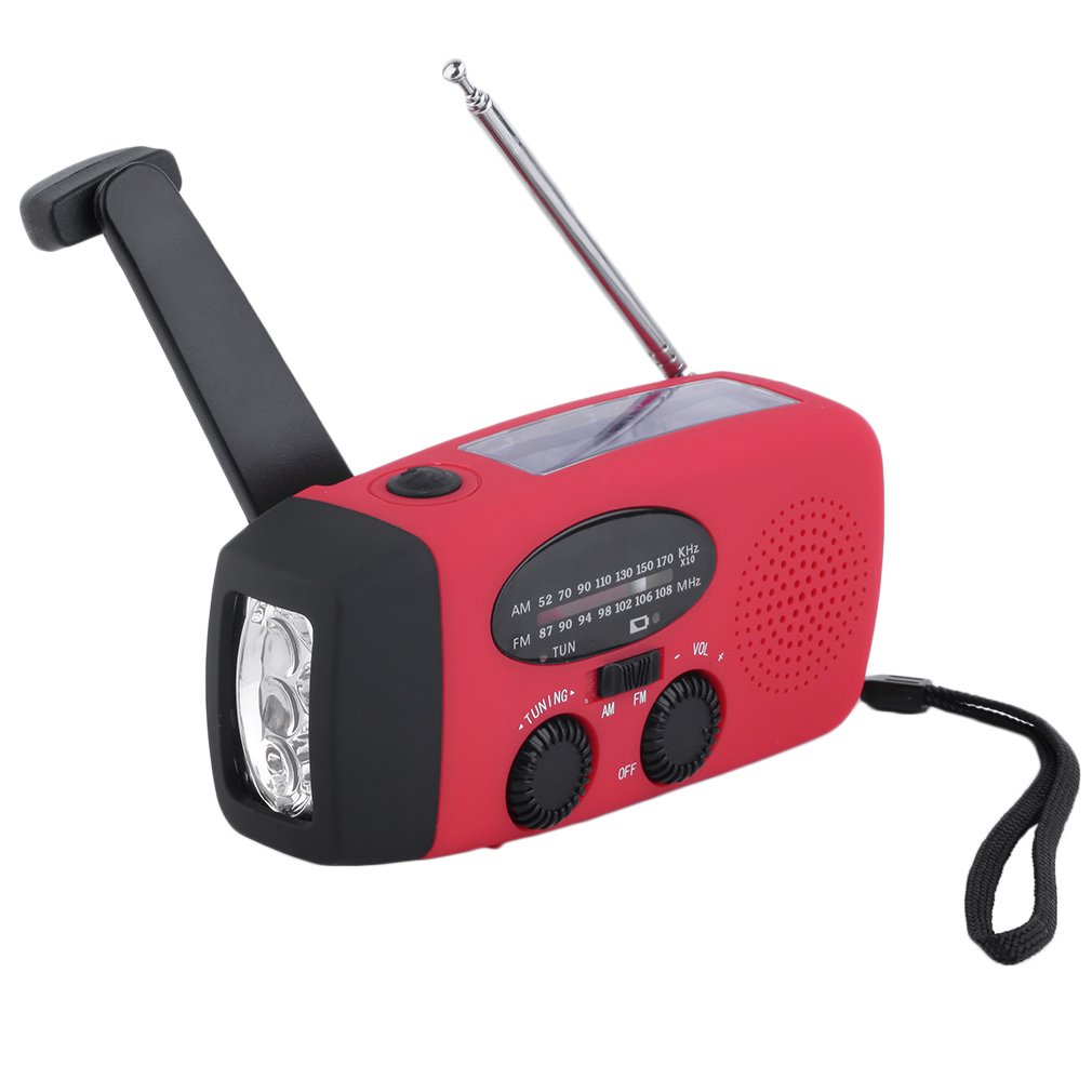 Moobom tragbares Solarradio, Multifunktionshandkurbel Selbstbetriebene Dynamo-nachladbare Wetter-Radio-LED-Taschenlampe mit USB-Ladeanschluss und Mikrokabel