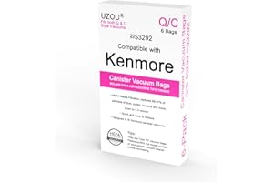 UZOU 6 Pack Replacement Type Q/C 53292 HEPA Cloth Vacuum Bags Fit for Kenmore 5055, 50557, 50558, 20-53292, 53291, 200 series, 400 series, 600 series, 700 series, 800 series Canister Vacuum Cleaner