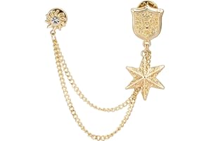 Knighthood Engraved Golden Shield with Hanging Star Lapel Pin Badge Coat Suit Wedding Gift Party Shirt Collar Accessories Brooch for Men