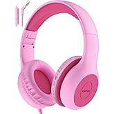 EarFun Kids Headphones Wired with Microphone, 85/94dB Volume Limit Headphones for Kids, Portable Wired Headphone with Shareport, Stereo Sound Foldable Headset for School/Tablet/Kindle Fuscia Pink