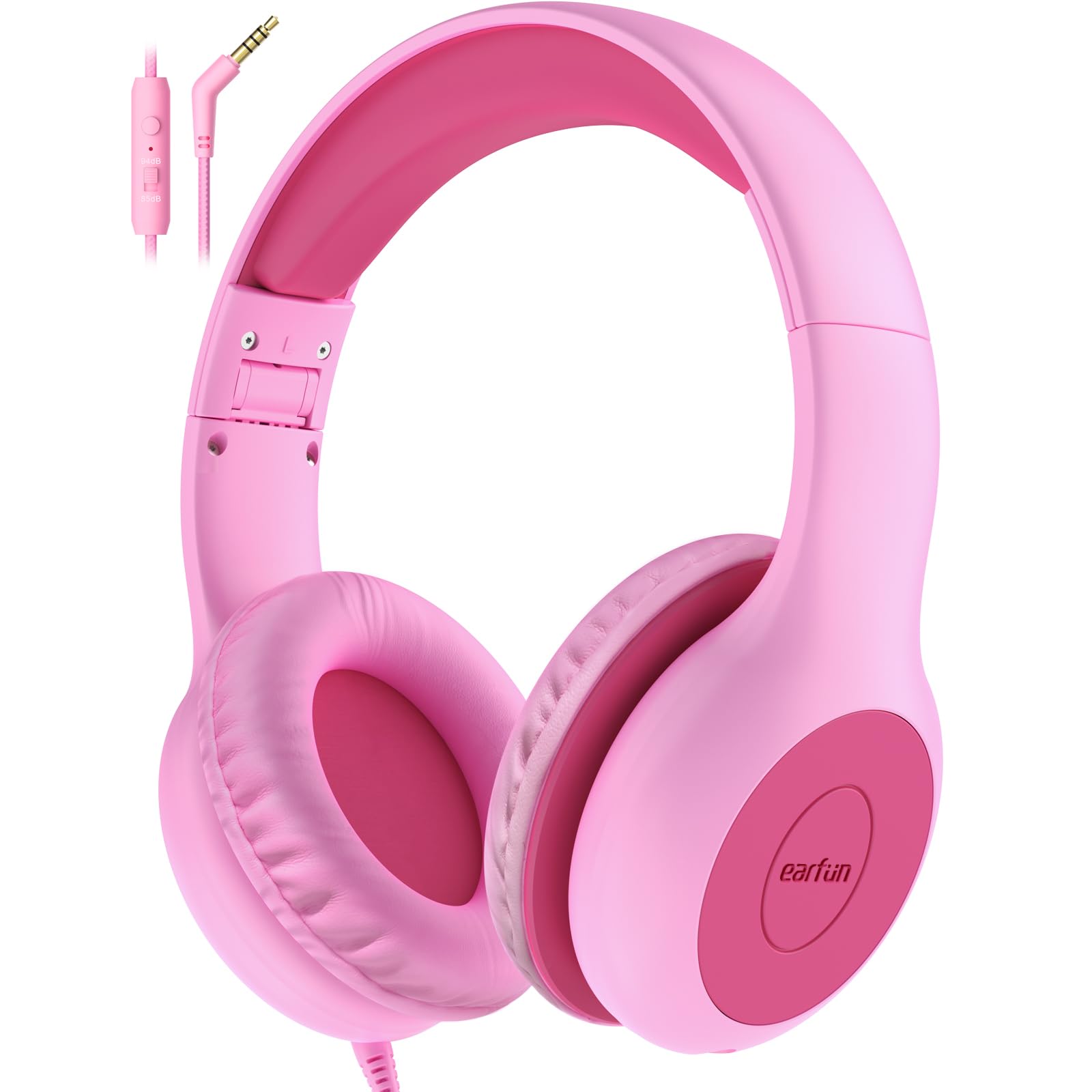 Photo 1 of EarFun Kids Headphones Wired with Microphone, 85/94dB Volume Limit Headphones for Kids, Portable Wired Headphone with Shareport, Stereo Sound Foldable Headset for School/Tablet/Kindle Fuscia Pink