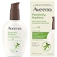 Aveeno Positively Radiant Daily Moisturizer SPF 15, Dry Skin Lotion, Face Cream, Hypoallergenic, Soy Formula, 120-mL, Pack of