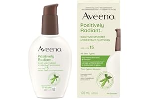 Aveeno Positively Radiant Daily Moisturizer SPF 15, Dry Skin Lotion, Face Cream, Hypoallergenic, Soy Formula, 120-mL, Pack of
