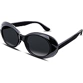 FEISEDY Sunglasses White Oval Clout Goggles for Women Men Retro Round Trendy Rimmed Clueless Costume Frame B2253