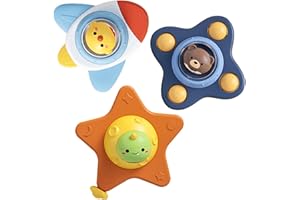 WISHTIME 3PCS Suction Cup Spinner Toy for Toddlers,Travel Spinning Toys Sensory Toys for Babies,Bath Toy Birthday Gifts for Kids (Universe)