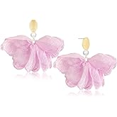 GPASTG Handmade Fabric Flower Petal Fringe Dangle Drop Earrings Bohemian Floral Tassel Stud Earrings For Women