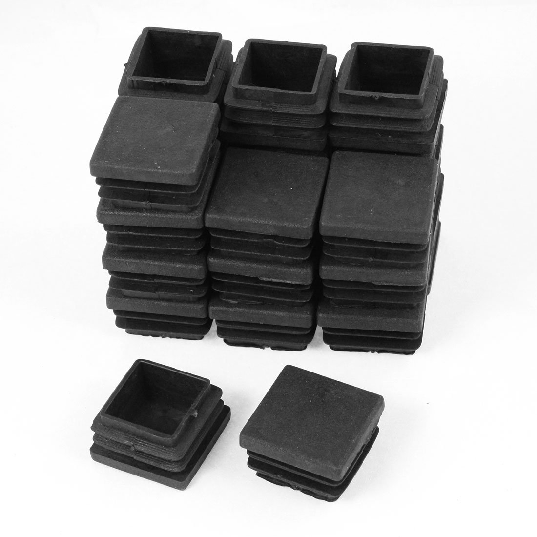 sourcingmap 28mm x 28mm Plastic Ribbed Square End Caps Tube Inserts Black 24 Pcs