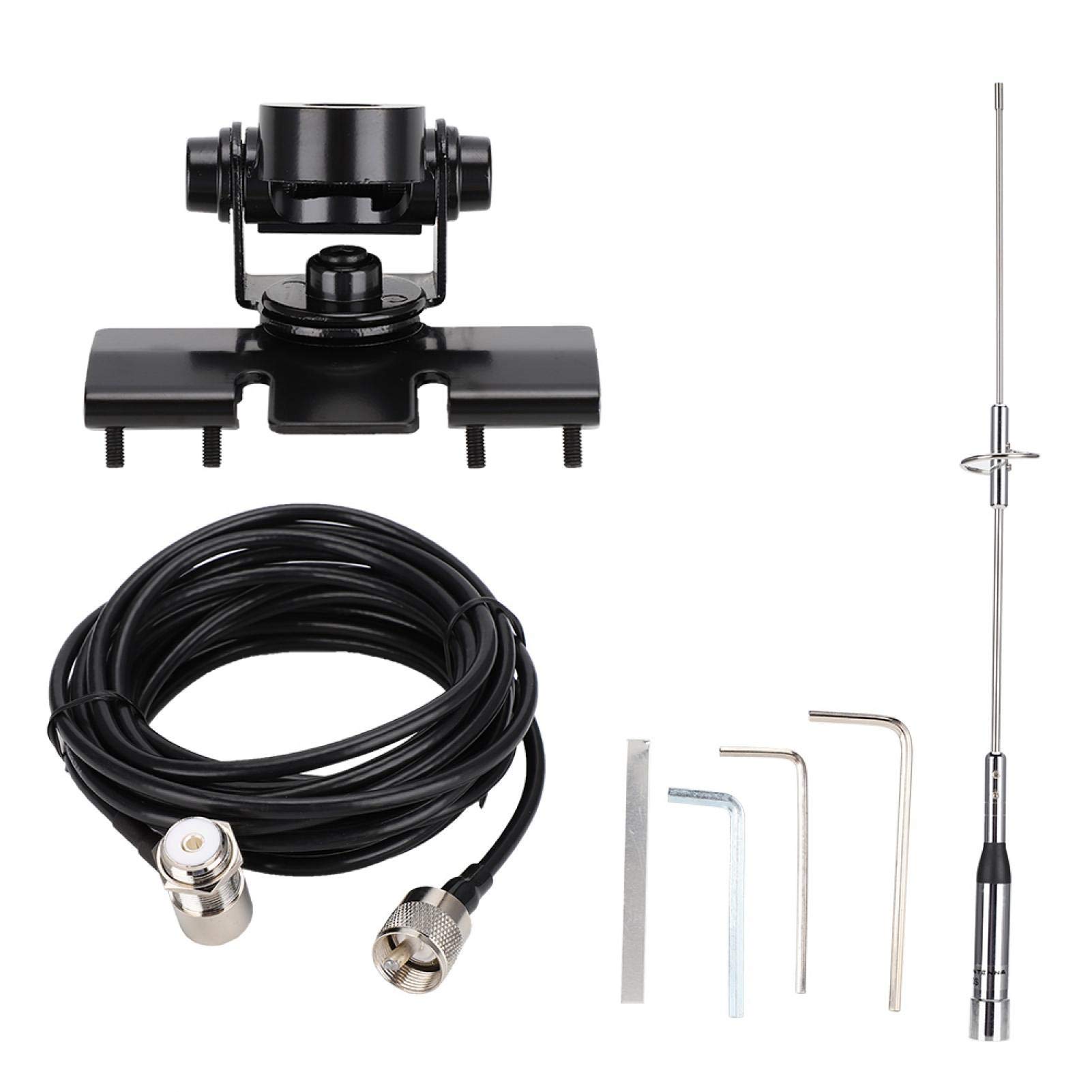 NL-770S Dual Band Antenna Set, 144/430Mhz UHF/VHF 5m RG-58 /U Cable with PL-259/SO-239/UHF Female/Male Connector Car Radio Antenne Mobile/Station Antenna