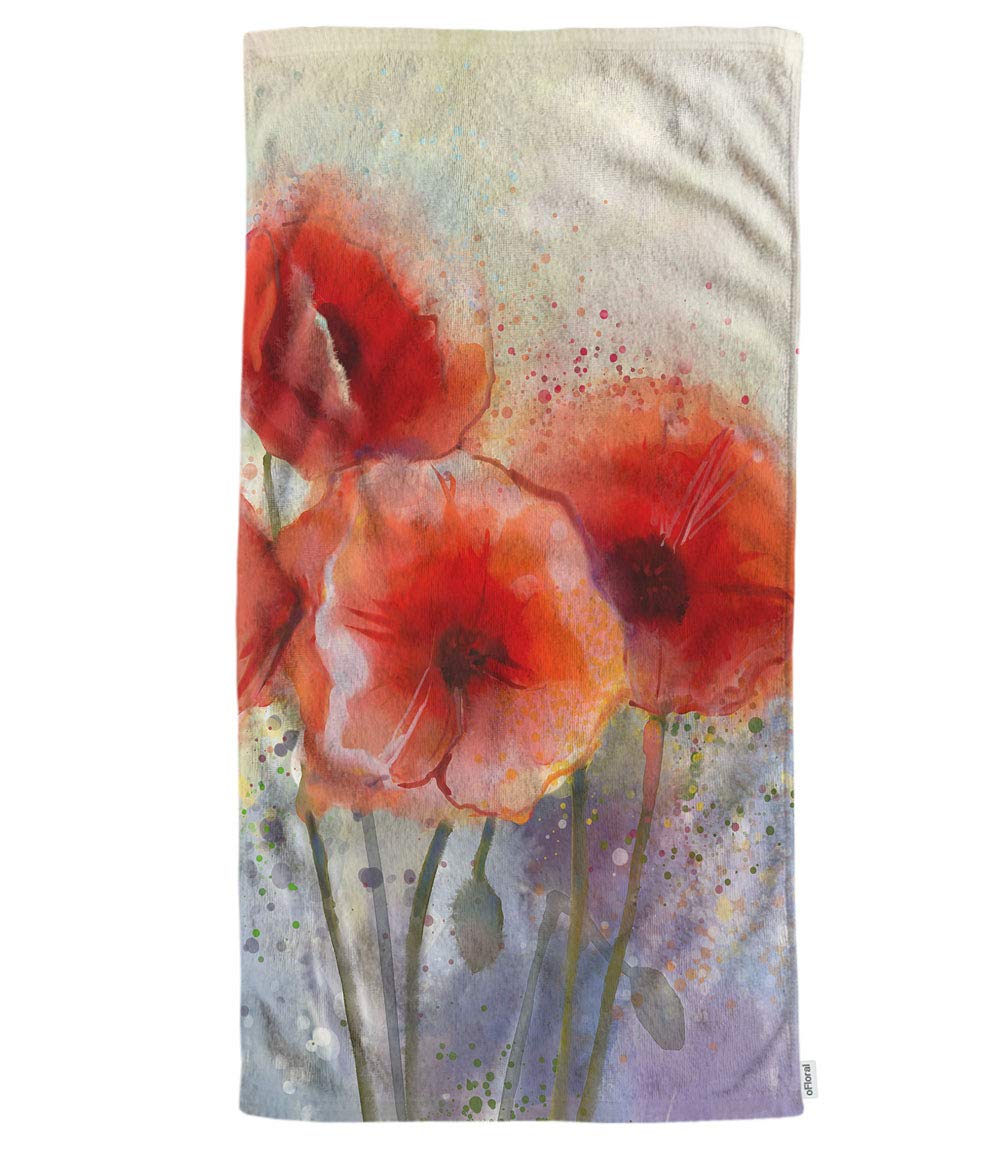 oFloral Poppy Flower Hand Towels Cotton Washcloths,Oil Painting Field Spring Plant Red Floral Botany Soft Towels for Bathroom/Kitchen/Yoga/Golf/Hair/Face Towel for Men/Women 15X30 Inch