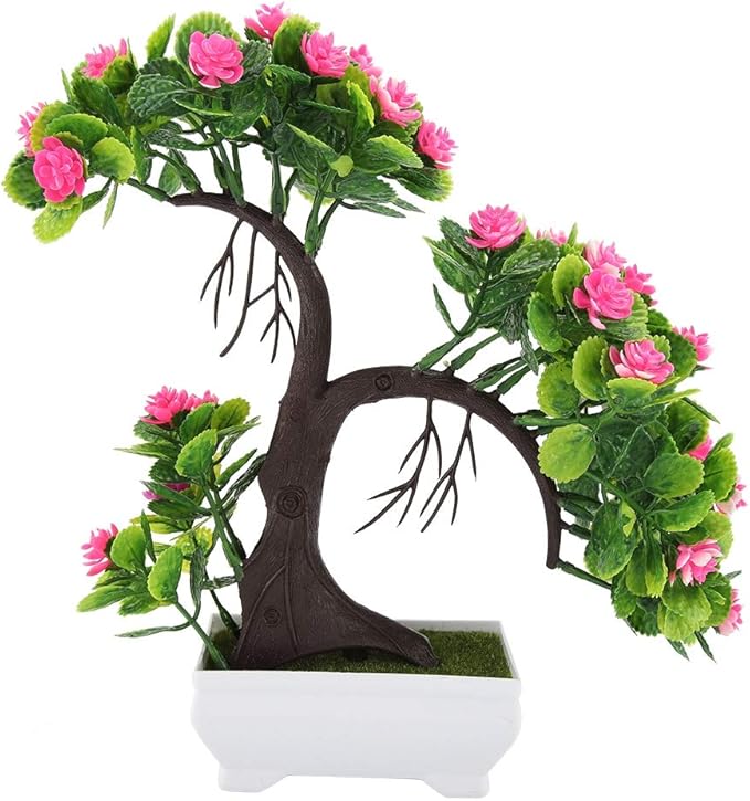 Artificial Flowers Tree with Pot Fake Bonsai Silk Plastic Plant Vase