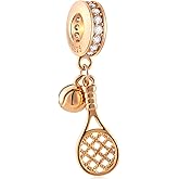 Tennis Ball and Racket Charm Dangle fit Pandora Sports Necklace Bracelet, 925 Sterling Silver Tennis Pendant Beads, Gifts for Teenager/Valentines Day/Birthday