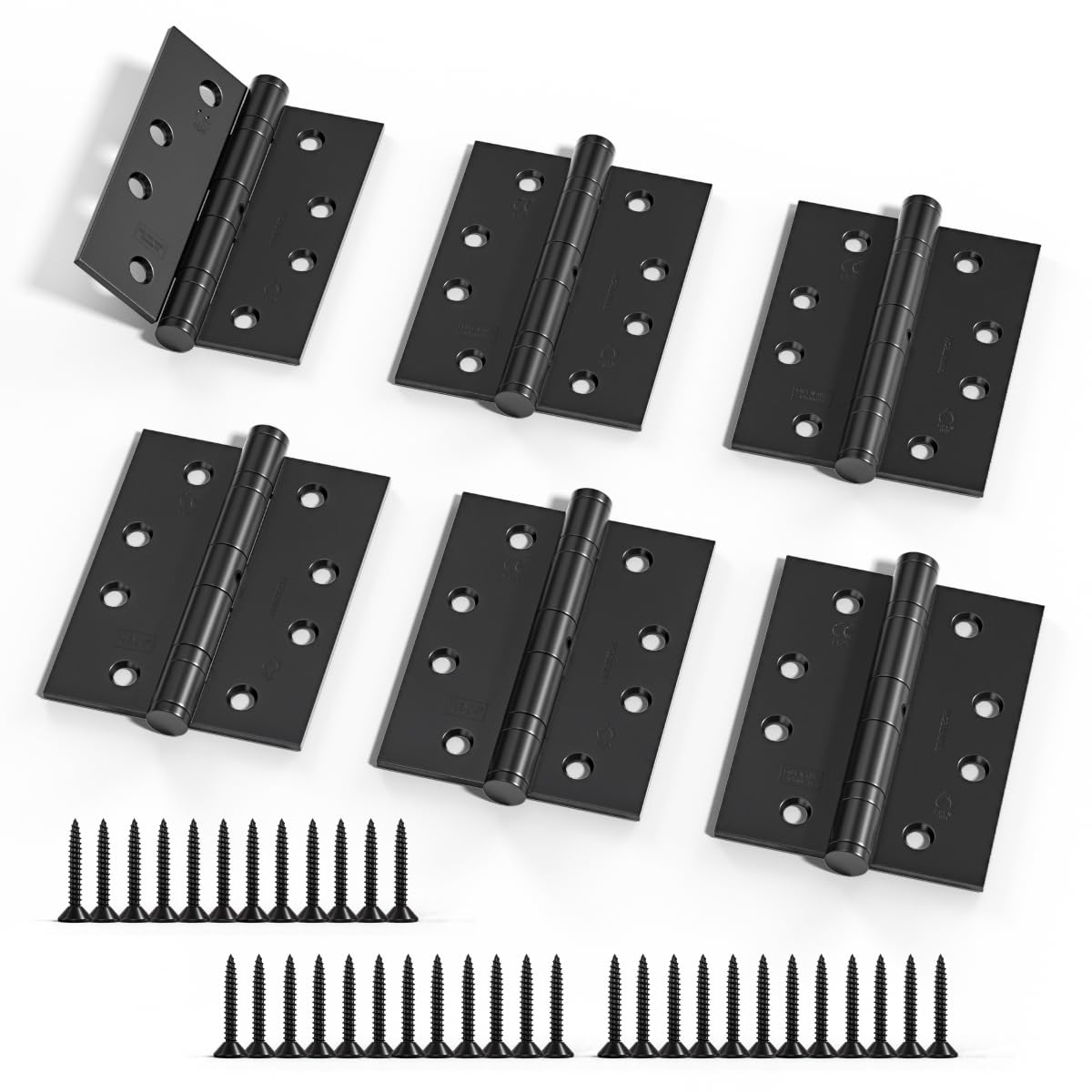 Bwintech 3 Pairs 100 x 75 x 2.7mm (4 inch) Matt Black Brushed Hinge for Fire Door, Steel Fire Rated Internal Door Hinges, Ball Bearing Hinge for Internal Use in Residential and Commercial Buildings — image 1
