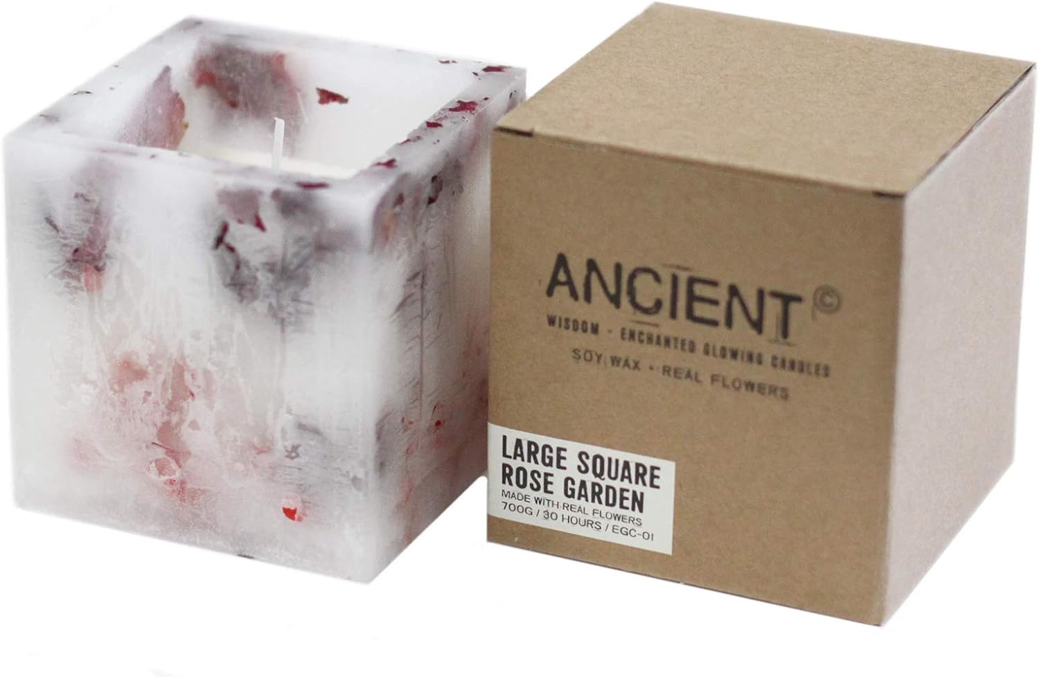 Luxurious Enchanted Glowing candles with Natural soy wax, Organic fragrance and real flowers (Rose, Large Square Jar)