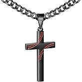 Avotto 316L Stainless Steel Baseball/Football/Soccer Cross Chain Necklace for Men Boys, Silver Gold Black Mens Boys Necklaces 5mm Non-Fading Sturdy Cuban Chain with Cross Pendant 18+2Inch/20+2Inch