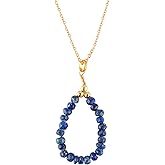 Natural Lapis Lazuli Gemstone Bead Loop Necklace for Women, Crystal Gems Healing Necklace, Chakra Stone Beads Necklace Meditation Faceted Round Beads Size : 3-3.5 mm Approx (Silver-Plating)