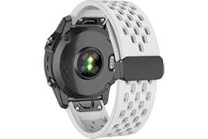 ISABAKE Air-holes Silicone Quick Fit 26MM Watch Band for Garmin Fenix 7X/6X/5X/3, Soft Sport Wristband Strap with Fold-over Magnetic Closure for Instinct 2X / Enduro