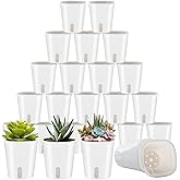 QUYLIXX 24 Pcs Self Watering Pots for Indoor Plants, 3 Inch White Plastic Self Watering Planters with Water Level Indicator - Perfect for Succulents