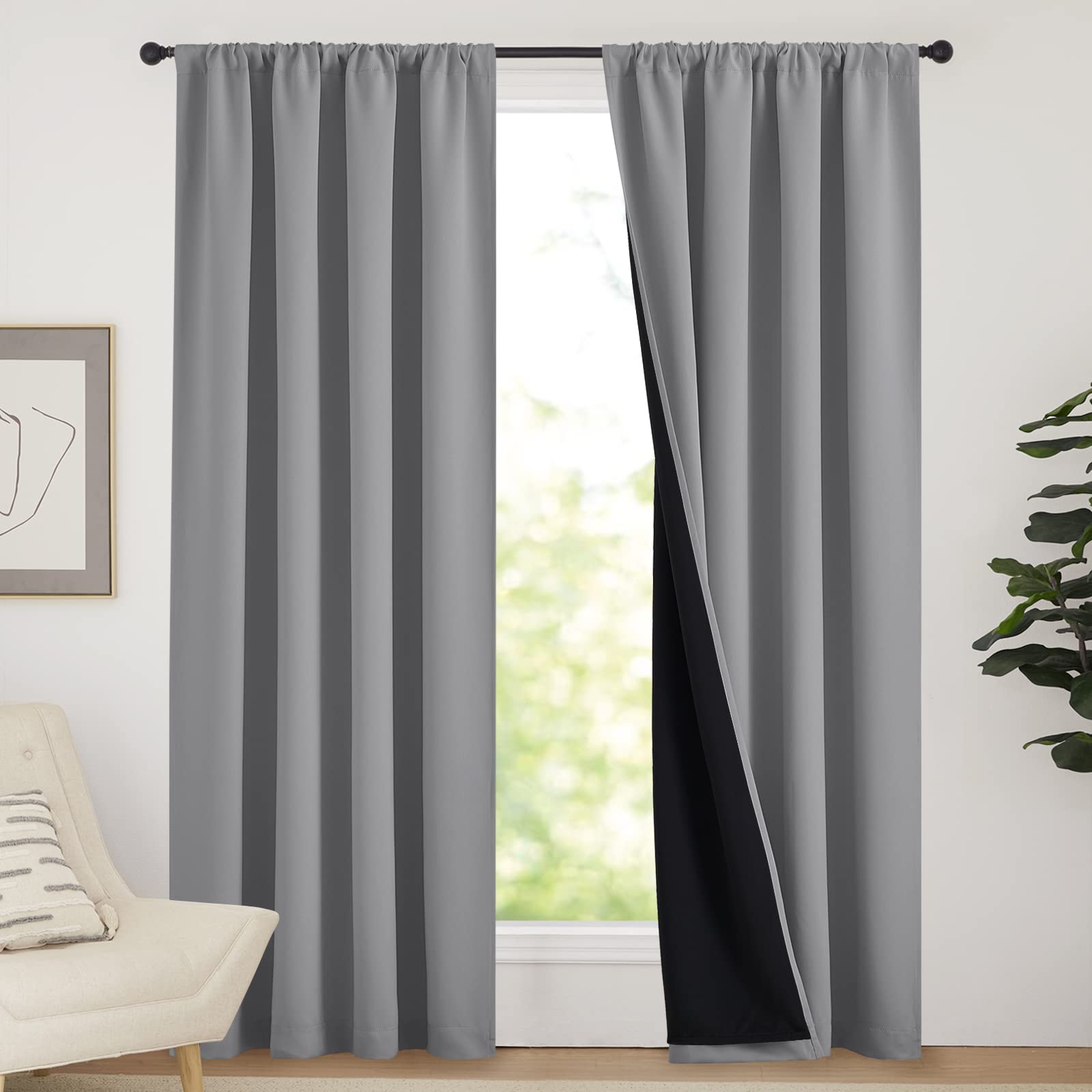 Photo 1 of NICETOWN Blackout Curtains for Bedroom, Pair of Energy Smart & Noise Blocking Out Full Shade Curtain Panels, Thermal Insulated Guest Room Rod Pocket Window Dressing(Silver Grey, 52 x 84 inch)