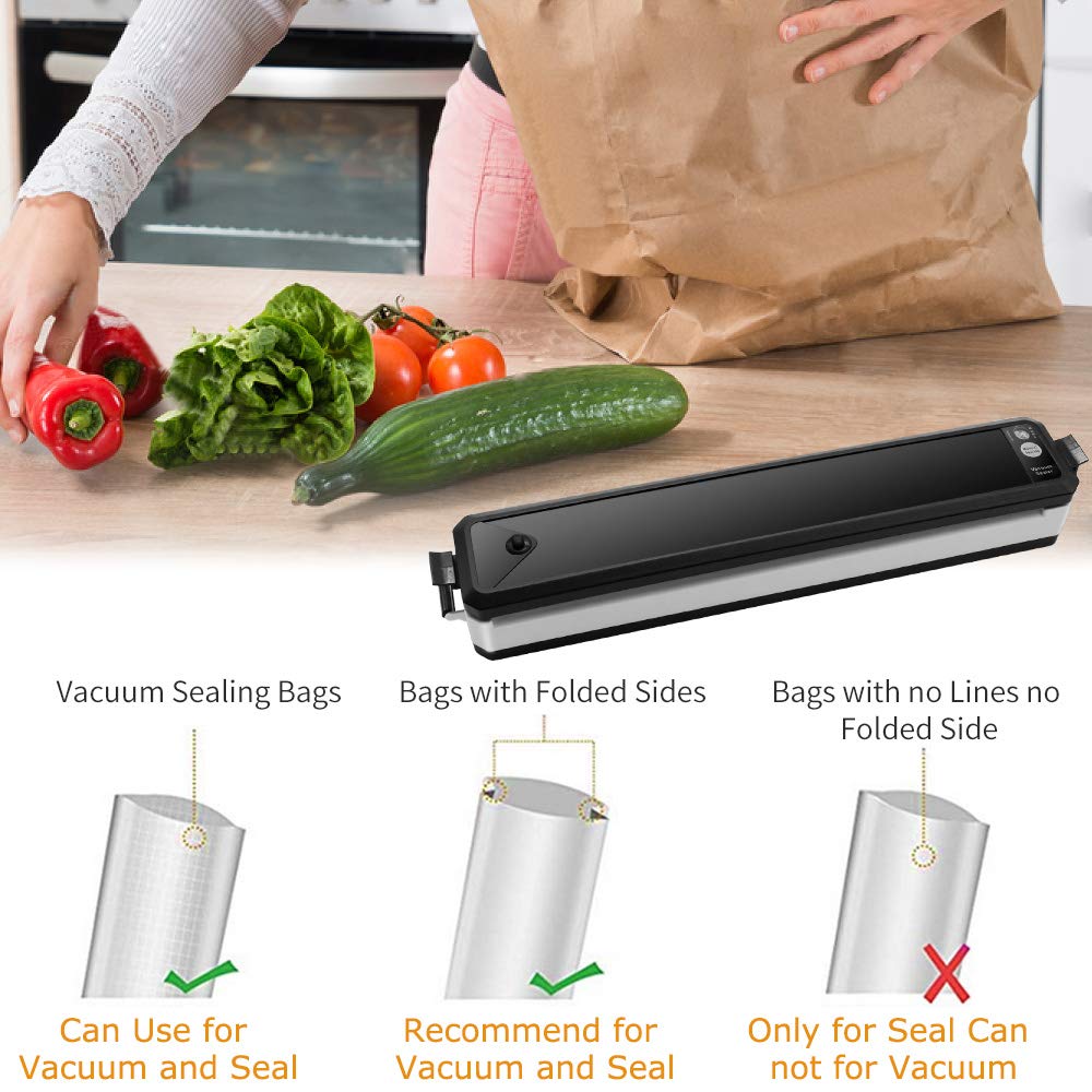 Vacuum Sealer, Sunvito Electric Automatic Food Sealer Machine with Premium Seal Bags for Meat, Eggs, Vegetables, Fruit Storage, Black