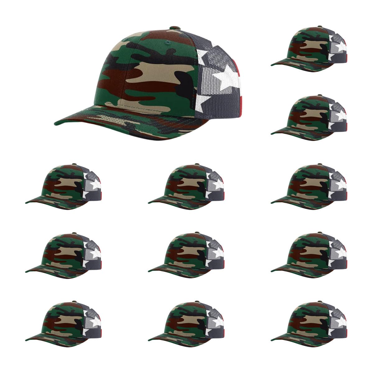 Richardson 112 12-Pack Classic Six-Panel Adjustable Snapback Trucker Cap | Bulk Packs Available (Green Camo/Flag) Image