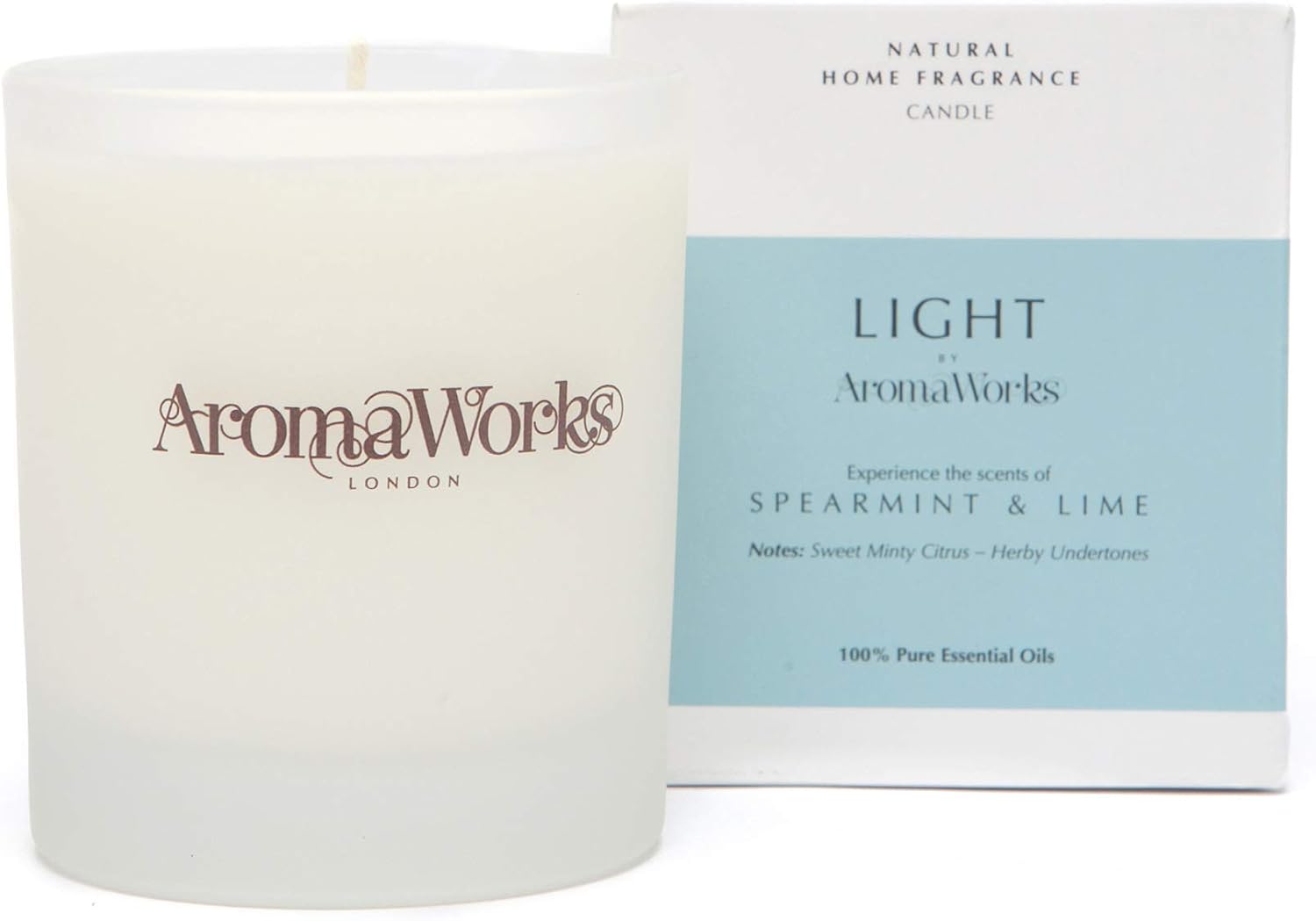 Aromaworks - Light Candle - Spearmint and Lime - Natural Home Fragrance - Sweet Minty Citrus - Herby Undertones - 100% Pure Essential Oils - Lavender - Bergamot - De-stress - Relax - 7.76 oz