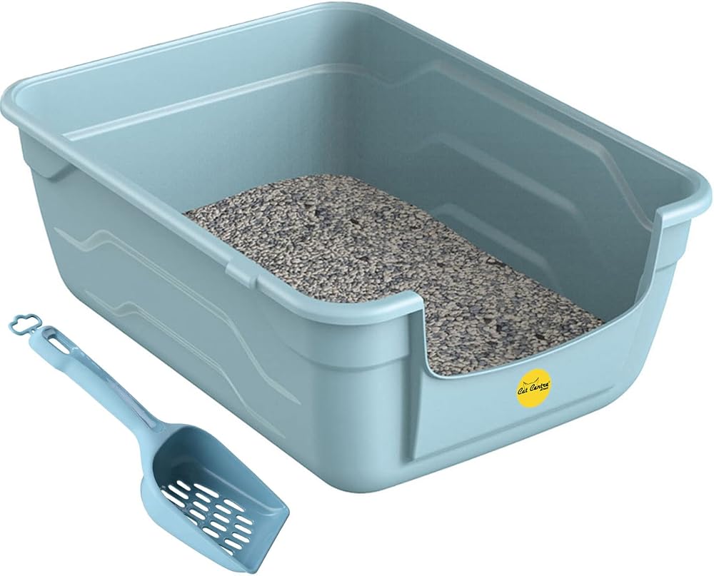 Cat Centre Blue Large Litter Tray Open Box with Scoop Deep High Sided 50x38.5cm