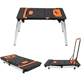Folding Workbench, 551lbs Capacity, Adjustable Height, Portable Table, Scaffold, Sawhorse, Dolly, Hand Truck with Tray &amp; 4 Wheels