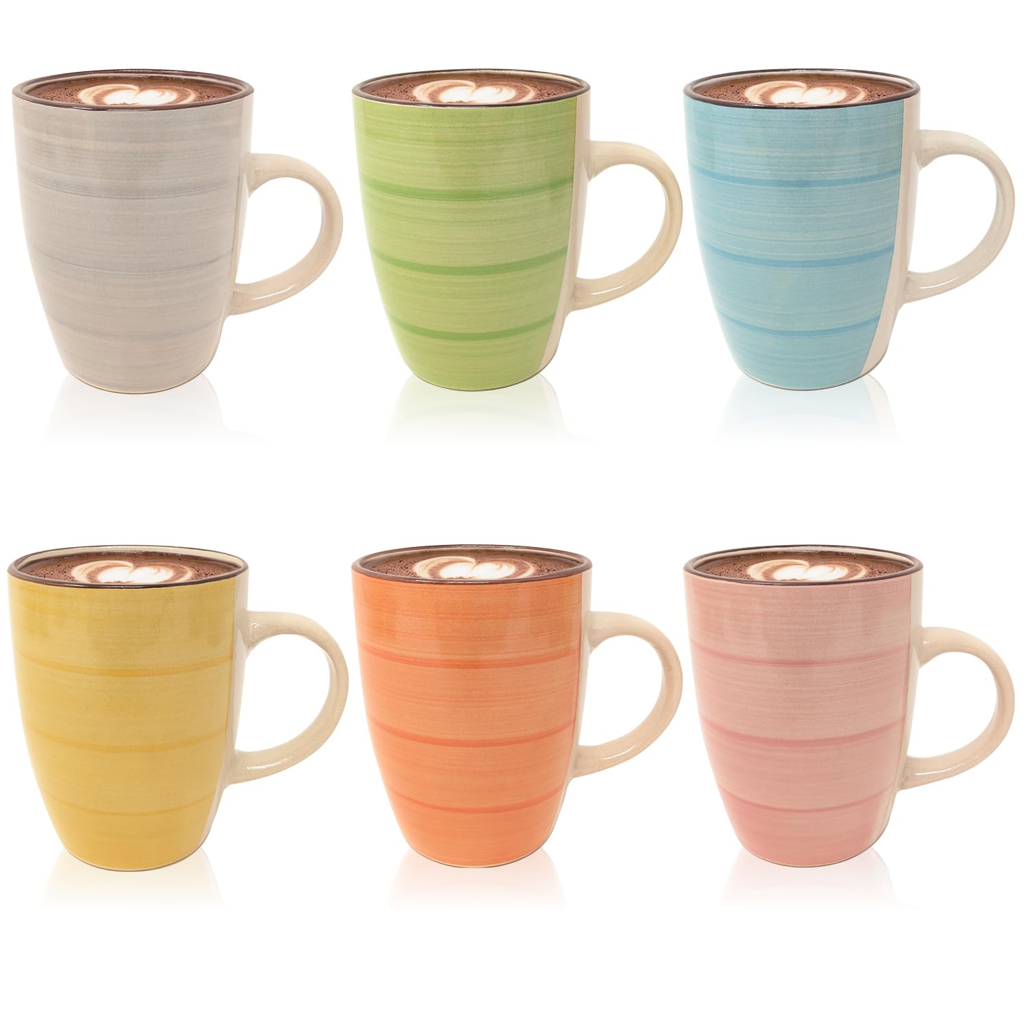 com-four® 6X Ceramic Coffee Mugs - Coffee Cup in a Modern Design - Coffee Pot for Cold and hot Drinks - 260 ml (06 Pieces - Green/Blue/Yellow/Pink/Orange/Grey)