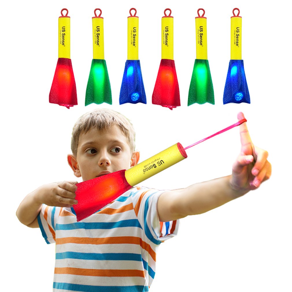 US Sense 6 Pack LED Foam Finger Rockets Glowing Flying Toys for Boys