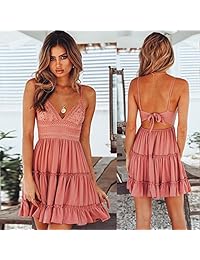 Mai Poetry - Vestido de mujer con cuello en V y tirantes sin espalda