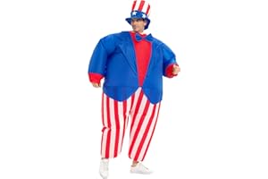 JYZCOS Inflatable Uncle Sam Costume Adult July 4th American Independence Day Patriotic Party Dress Suit with Hat