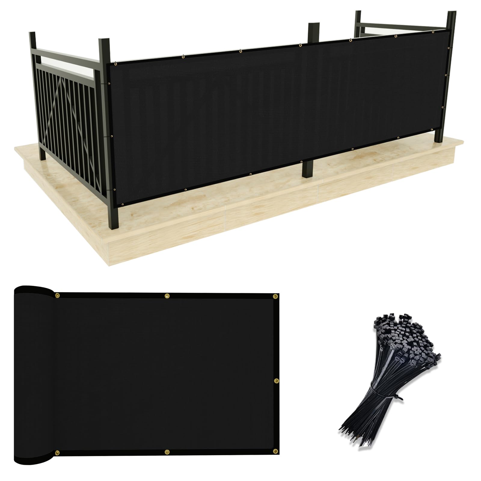 Photo 1 of UPGRADE Balcony Privacy Screen Fence Commercial Shade Cover 3' x 16' with Ties Durable and UV Resistant Perfect for Deck Patios-Black, Customizable