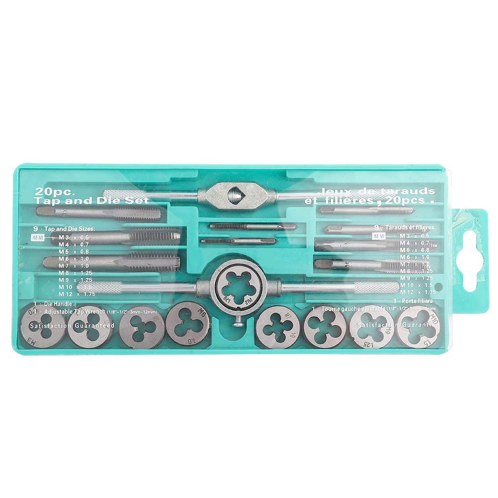 20 Piece Tap and Die Set,25mm SAE Thread Tool M3~M12 Screw Thread Tap Wrench Die Wrench Hand with Storage Box,Thread Creating and Repair Tool Kit